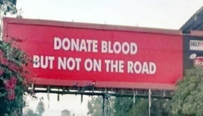 Donate blood but not on the road!